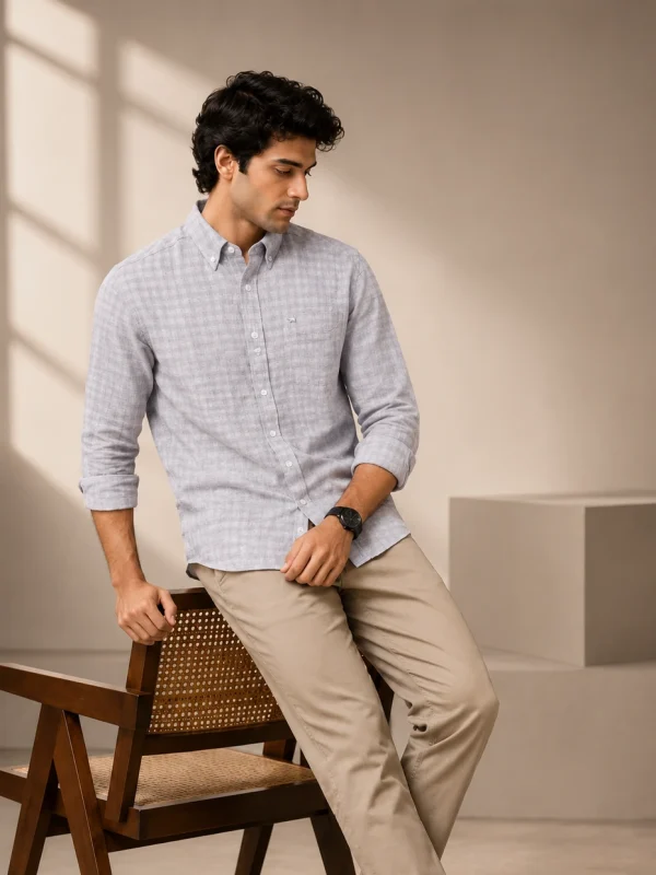 Linen Texture Button-Down Shirt