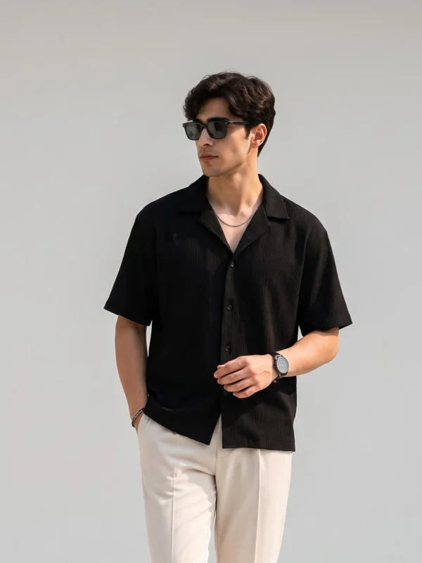 Black Textured Resort Shirt